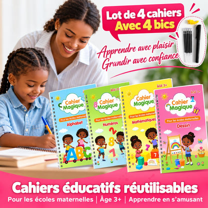 Pack Cahiers Réutilisables d'Apprentissage 3+ | l'enfant écrit, efface et recommence